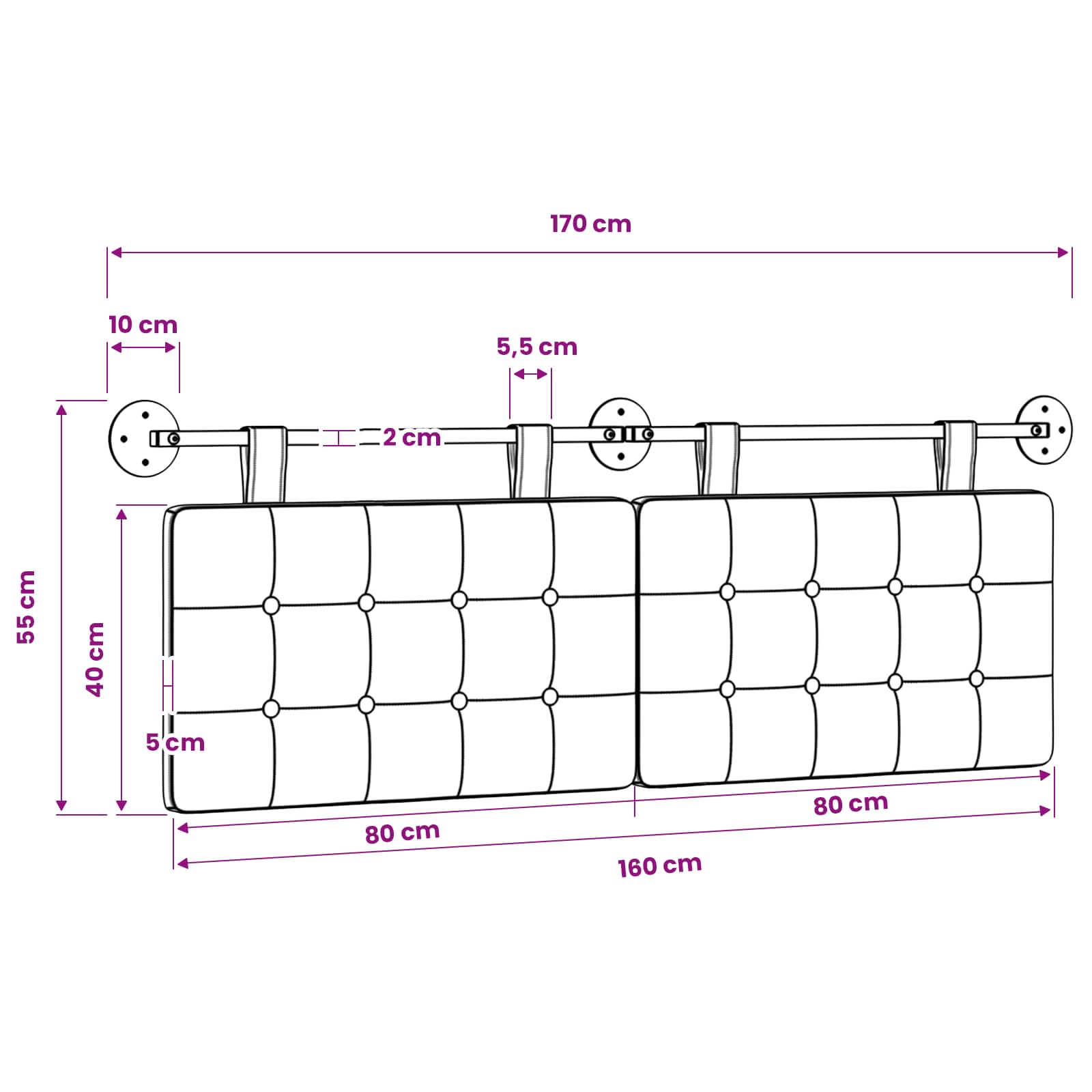 vidaXL Wezgłowie wiszące Ciemna zieleń tkanina