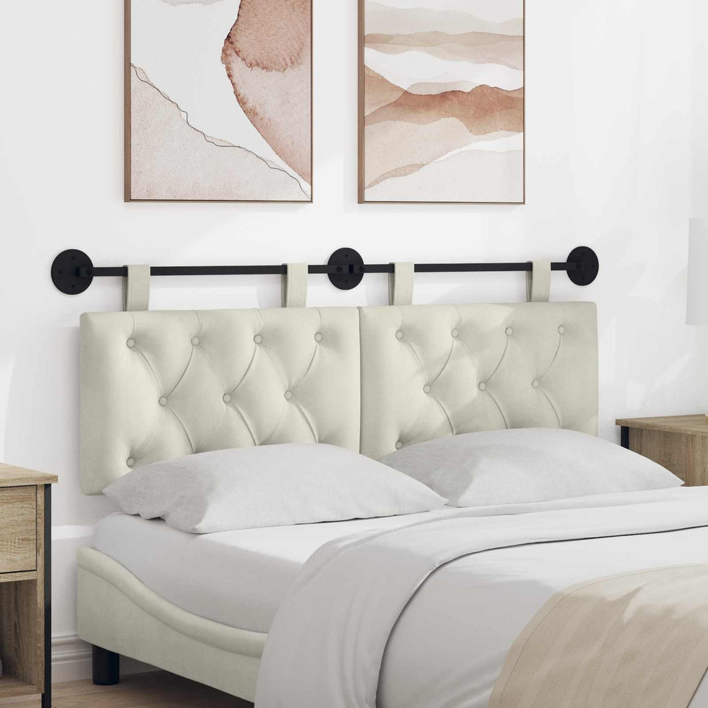 vidaXL Wezgłowie wiszące Z lampą LED kremowy Welur