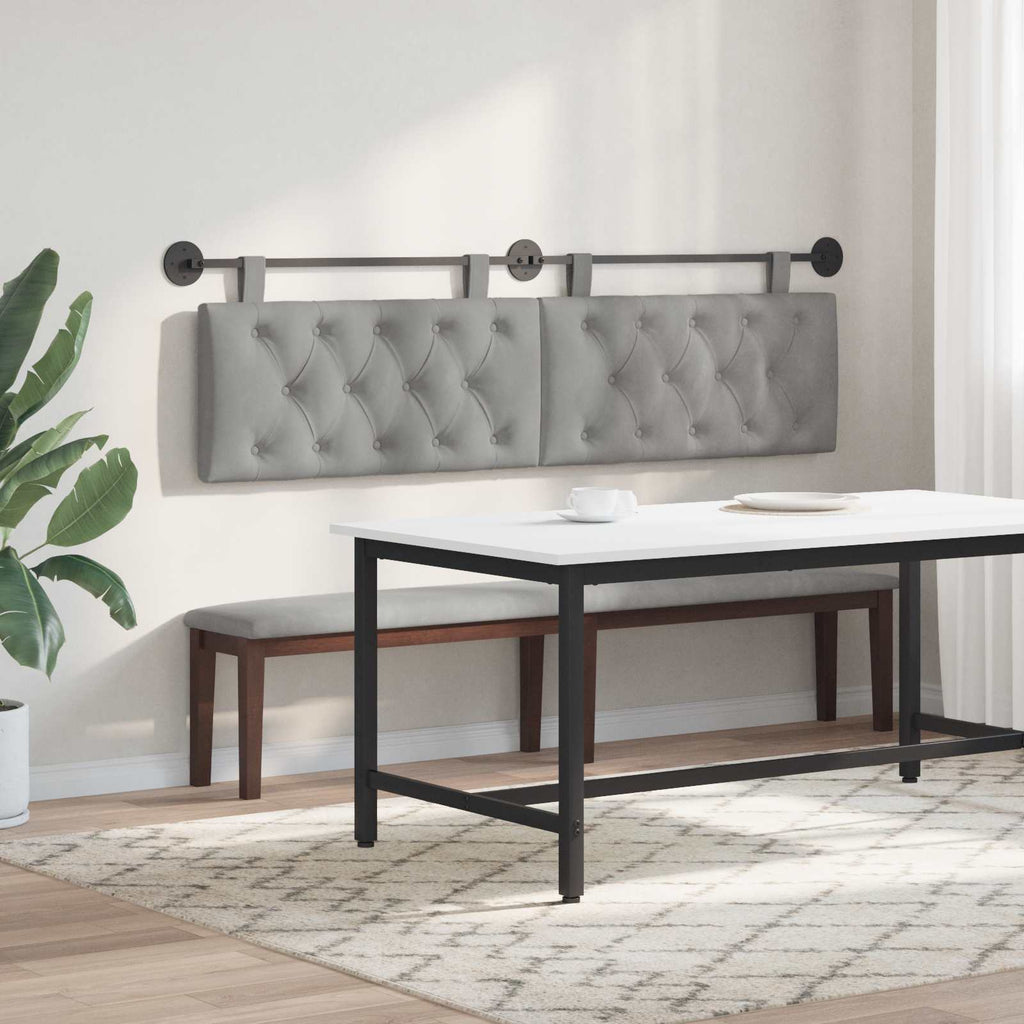 vidaXL Wezgłowie wiszące Z lampą LED jasnoszary Welur