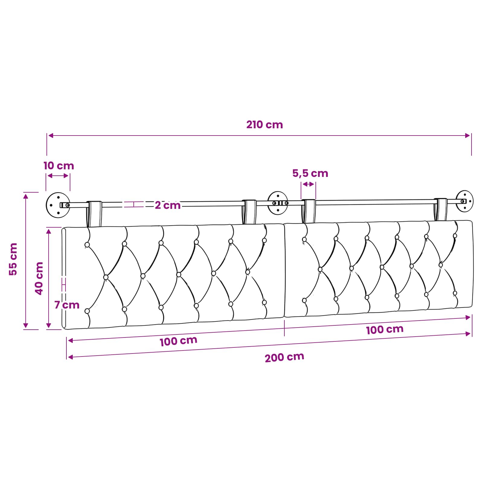 vidaXL Wezgłowie wiszące Biały tkanina