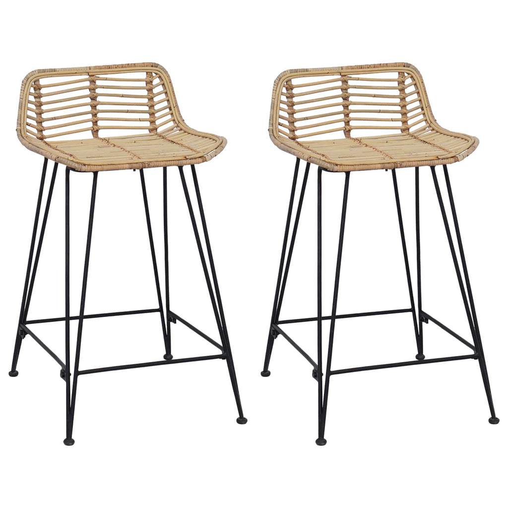vidaXL Stołek barowy 2 pcs naturalny 44 x 45 x 76 cm Rattan i Stal