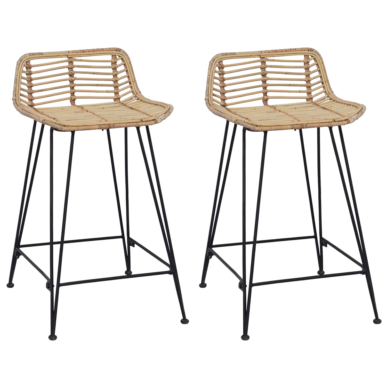 vidaXL Stołek barowy 2 pcs naturalny 44 x 45 x 76 cm Rattan i Stal