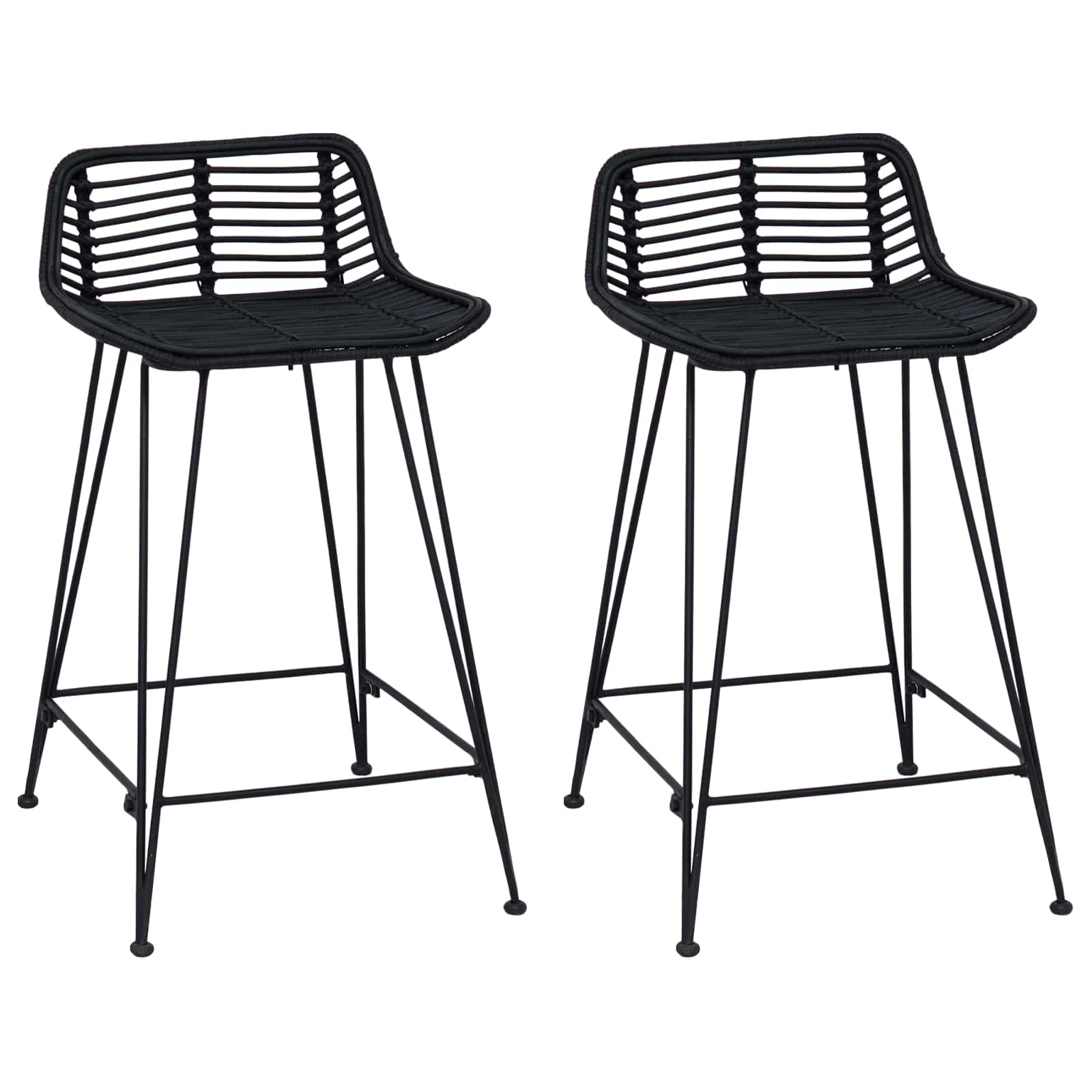 vidaXL Stołek barowy 2 pcs Czarny 44 x 45 x 76 cm Rattan i Stal