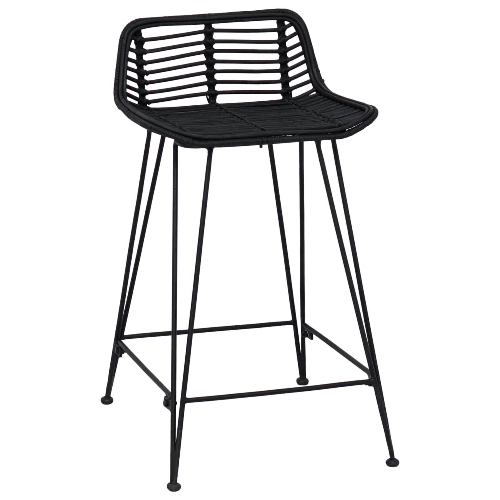 vidaXL Stołek barowy 2 pcs Czarny 44 x 45 x 76 cm Rattan i Stal