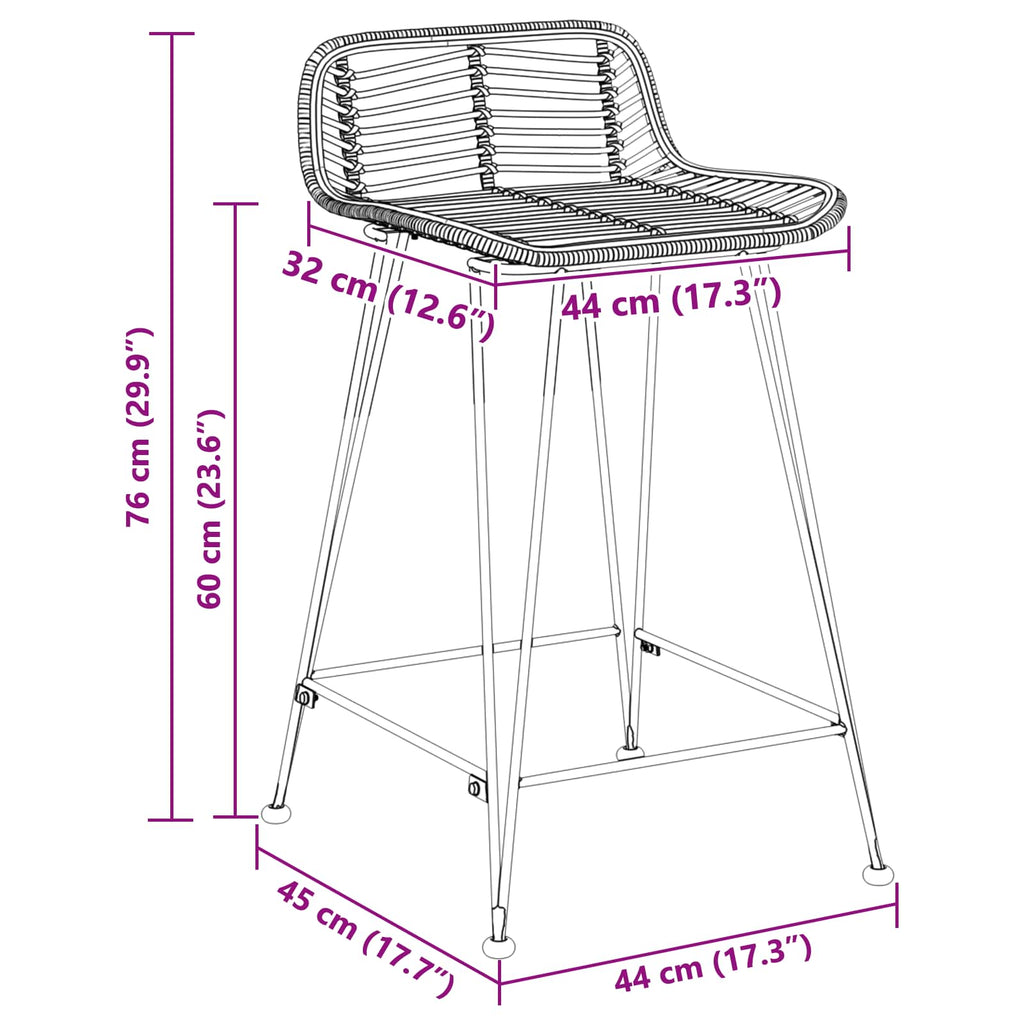 vidaXL Stołek barowy 2 pcs Czarny 44 x 45 x 76 cm Rattan i Stal