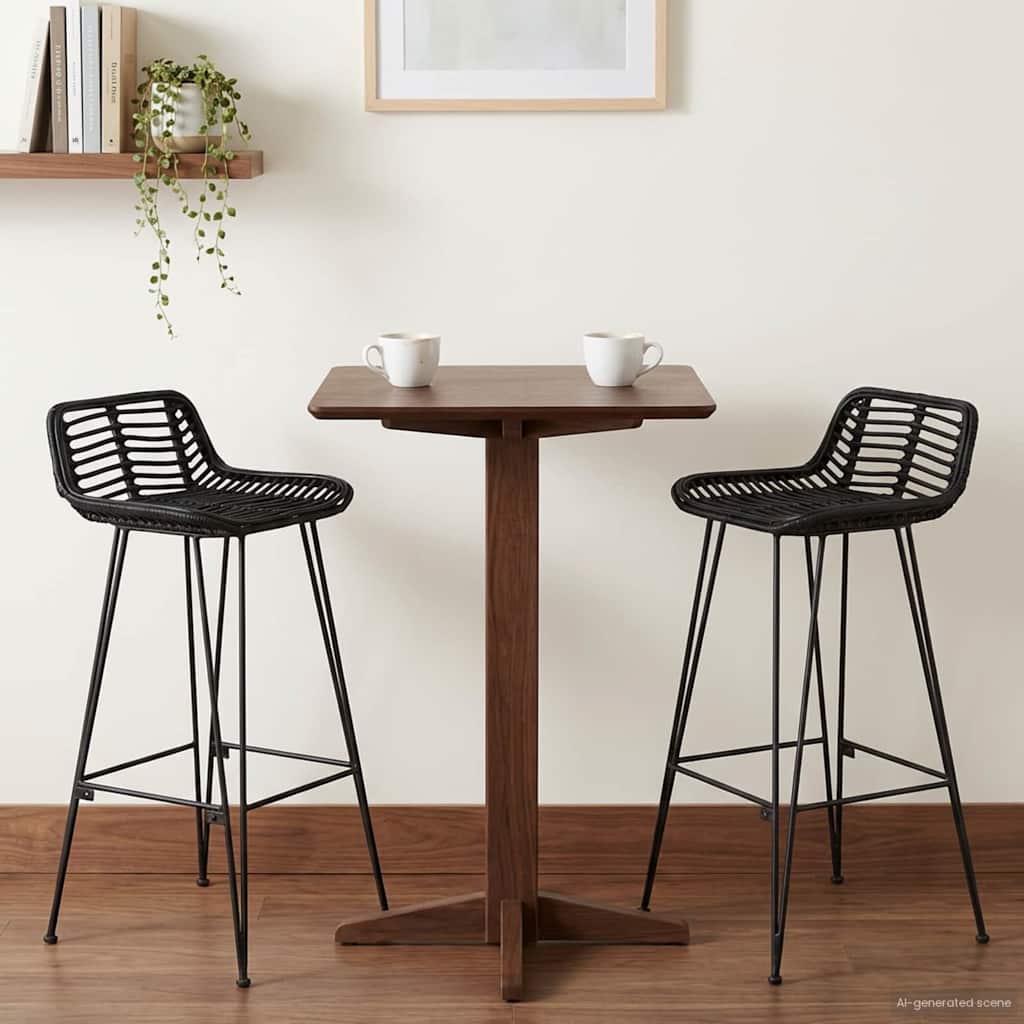 vidaXL Stołek barowy 2 pcs Czarny 44 x 46 x 91 cm Rattan i Stal