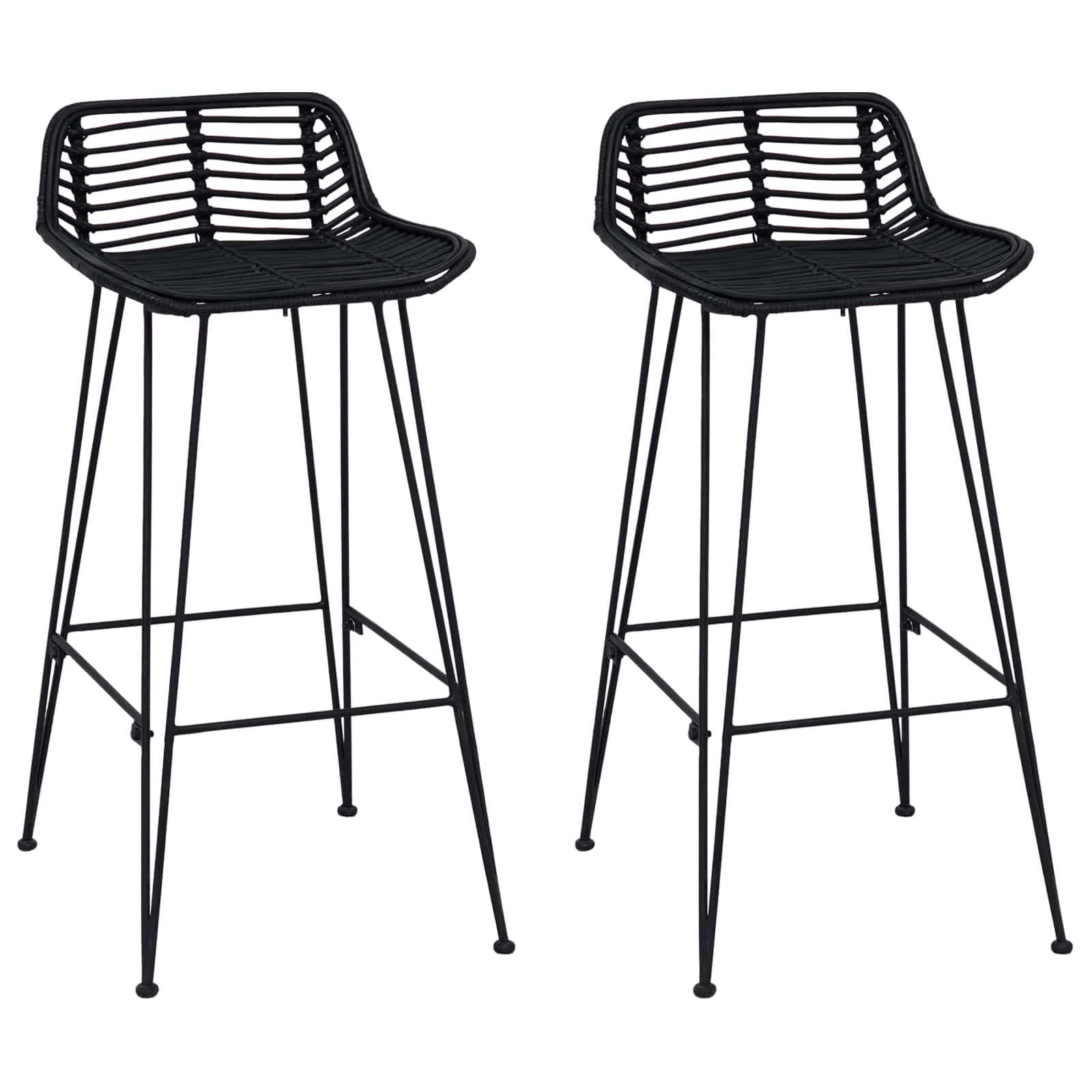 vidaXL Stołek barowy 2 pcs Czarny 44 x 46 x 91 cm Rattan i Stal