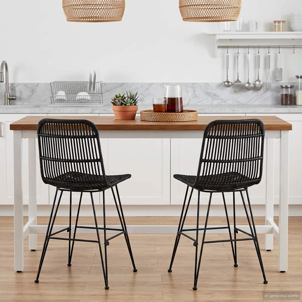 vidaXL Krzesło jadalniane 2 pcs Czarny 41 x 55 x 85 cm Rattan i Stal
