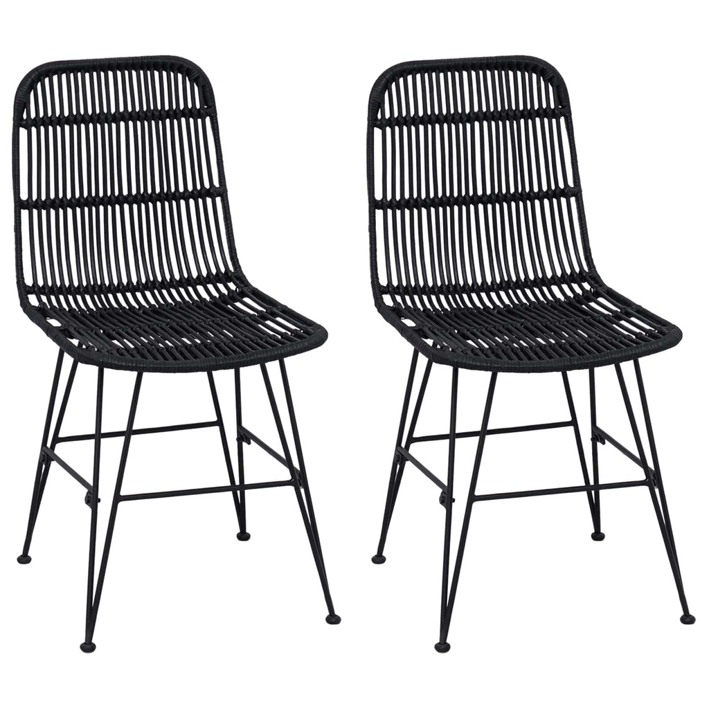 vidaXL Krzesło jadalniane 2 pcs Czarny 41 x 55 x 85 cm Rattan i Stal