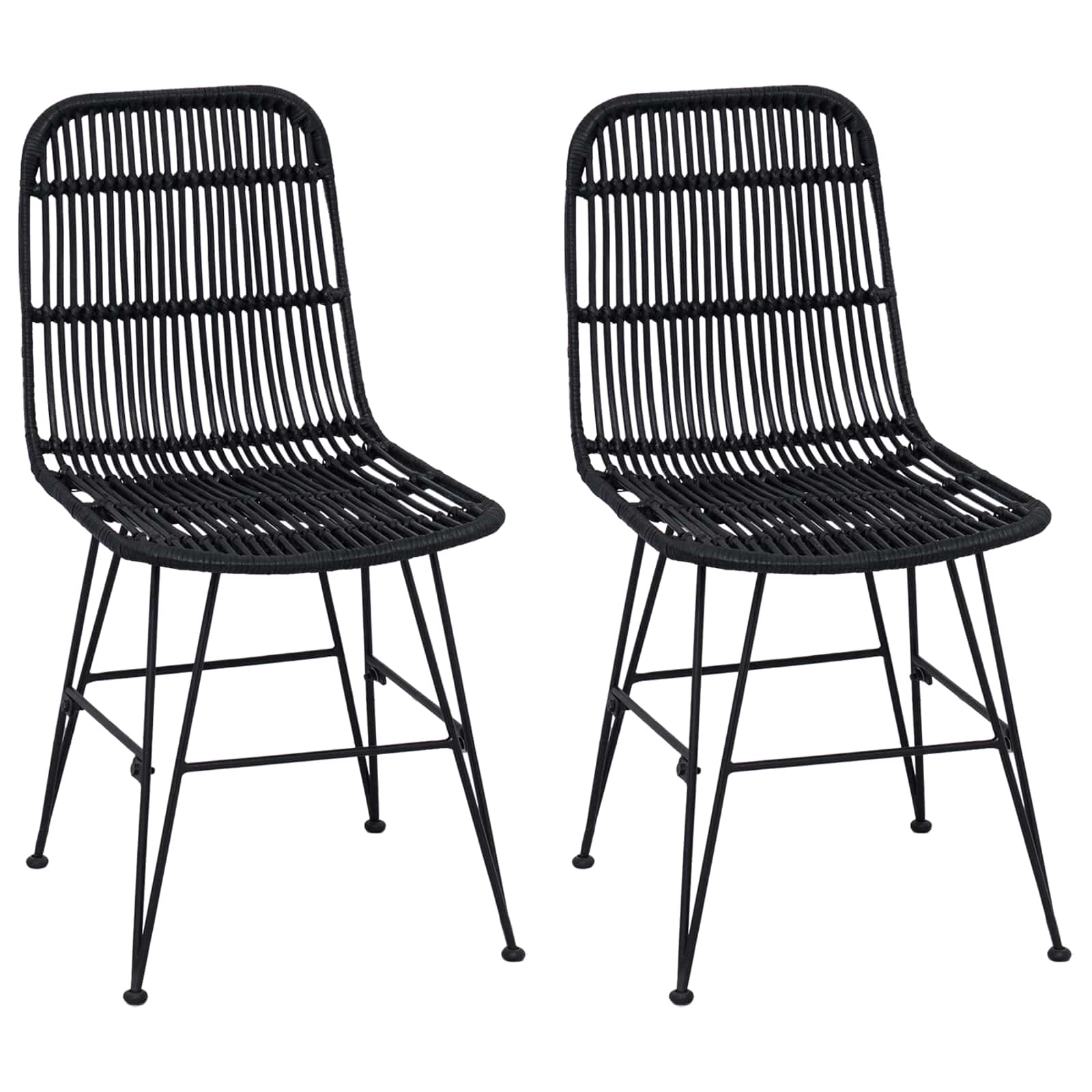 vidaXL Krzesło jadalniane 2 pcs Czarny 41 x 55 x 85 cm Rattan i Stal