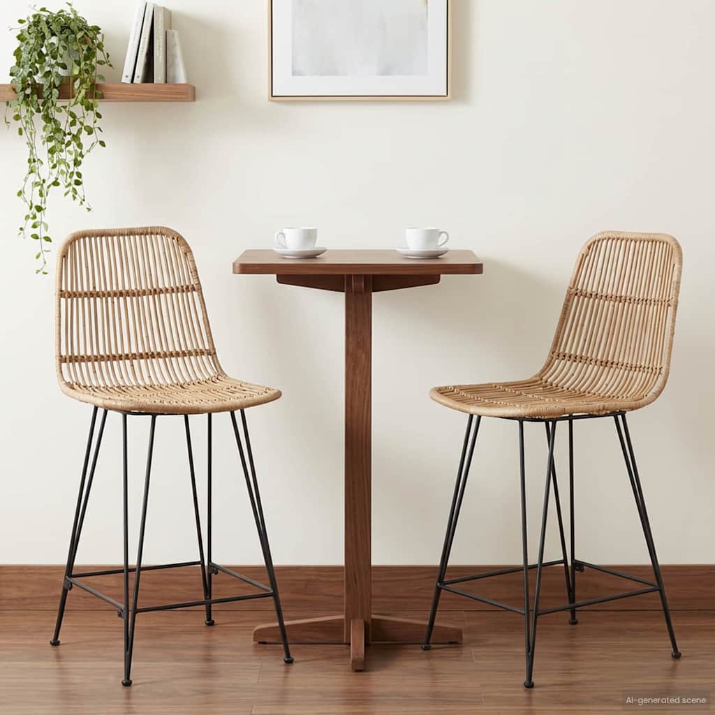 vidaXL Stołek barowy 2 pcs naturalny 44 x 54 x 96 cm Rattan i Stal