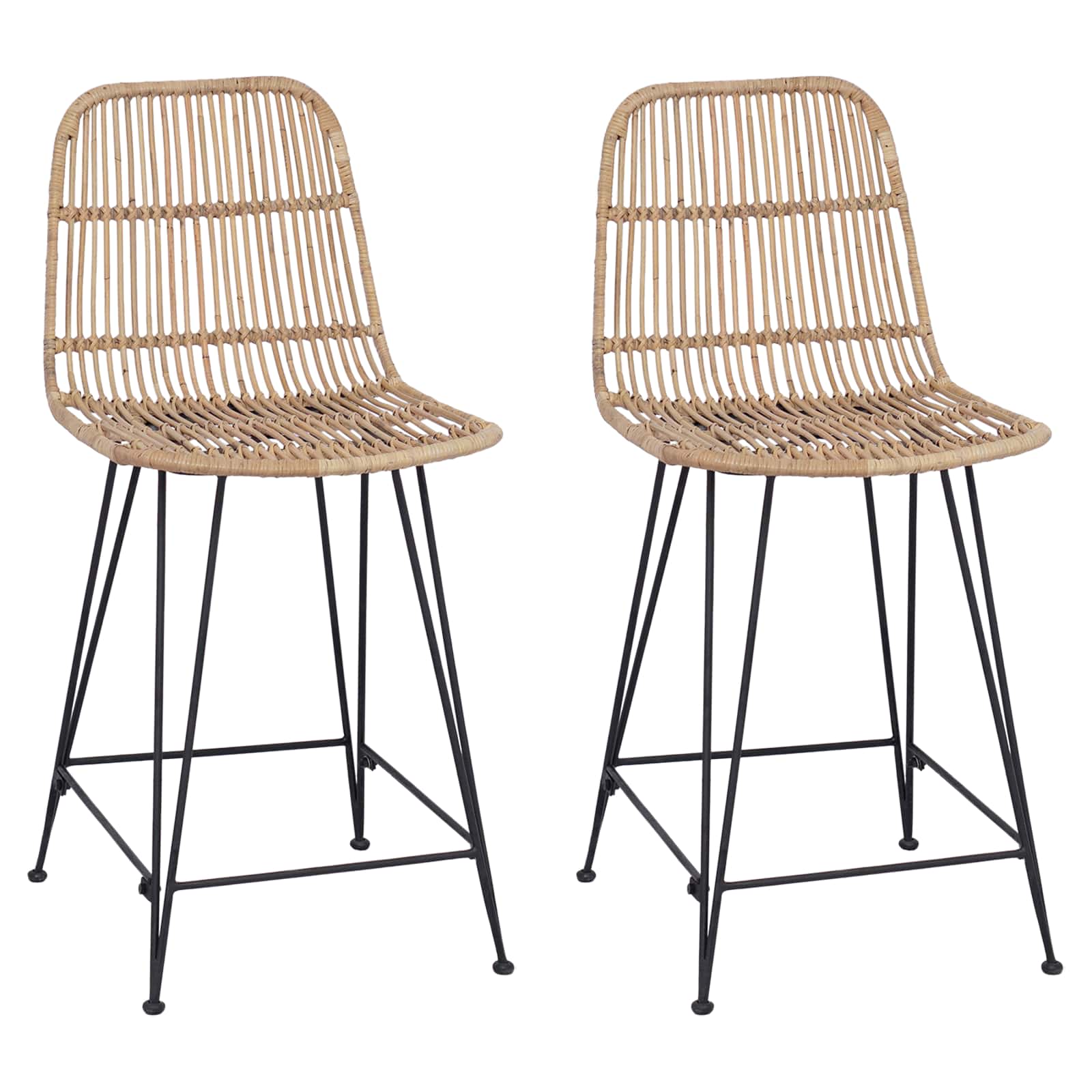 vidaXL Stołek barowy 2 pcs naturalny 44 x 54 x 96 cm Rattan i Stal