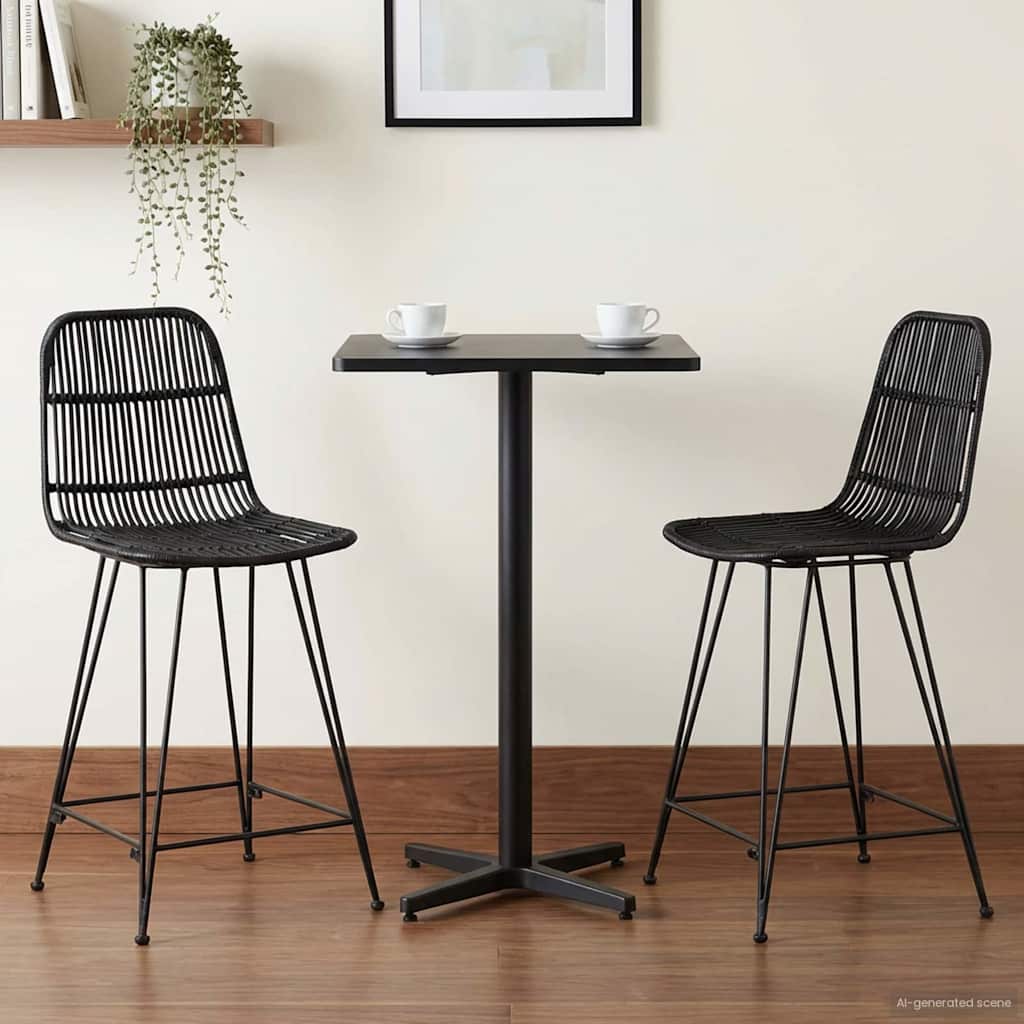 vidaXL Stołek barowy 2 pcs Czarny 44 x 54 x 96 cm Rattan i Stal