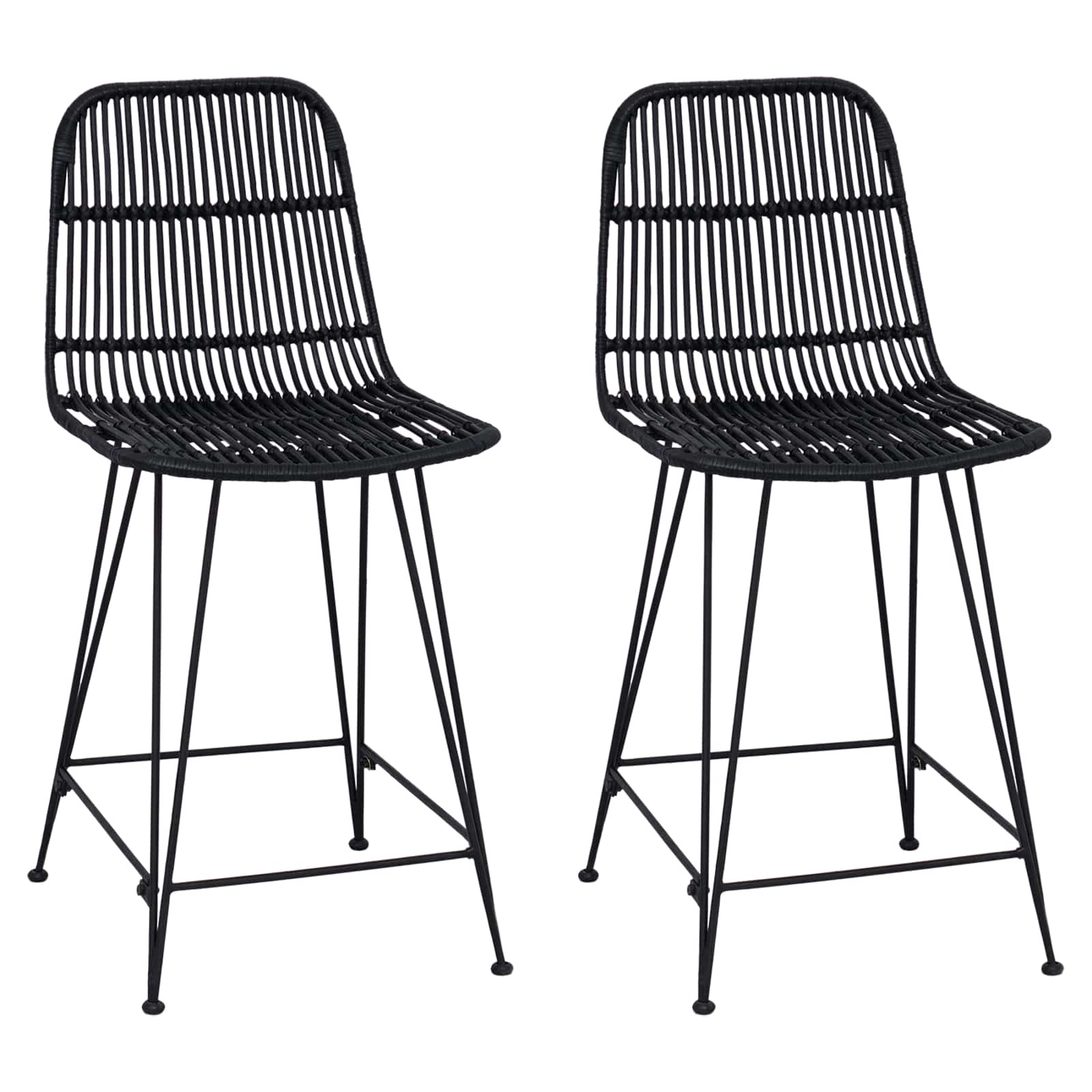 vidaXL Stołek barowy 2 pcs Czarny 44 x 54 x 96 cm Rattan i Stal