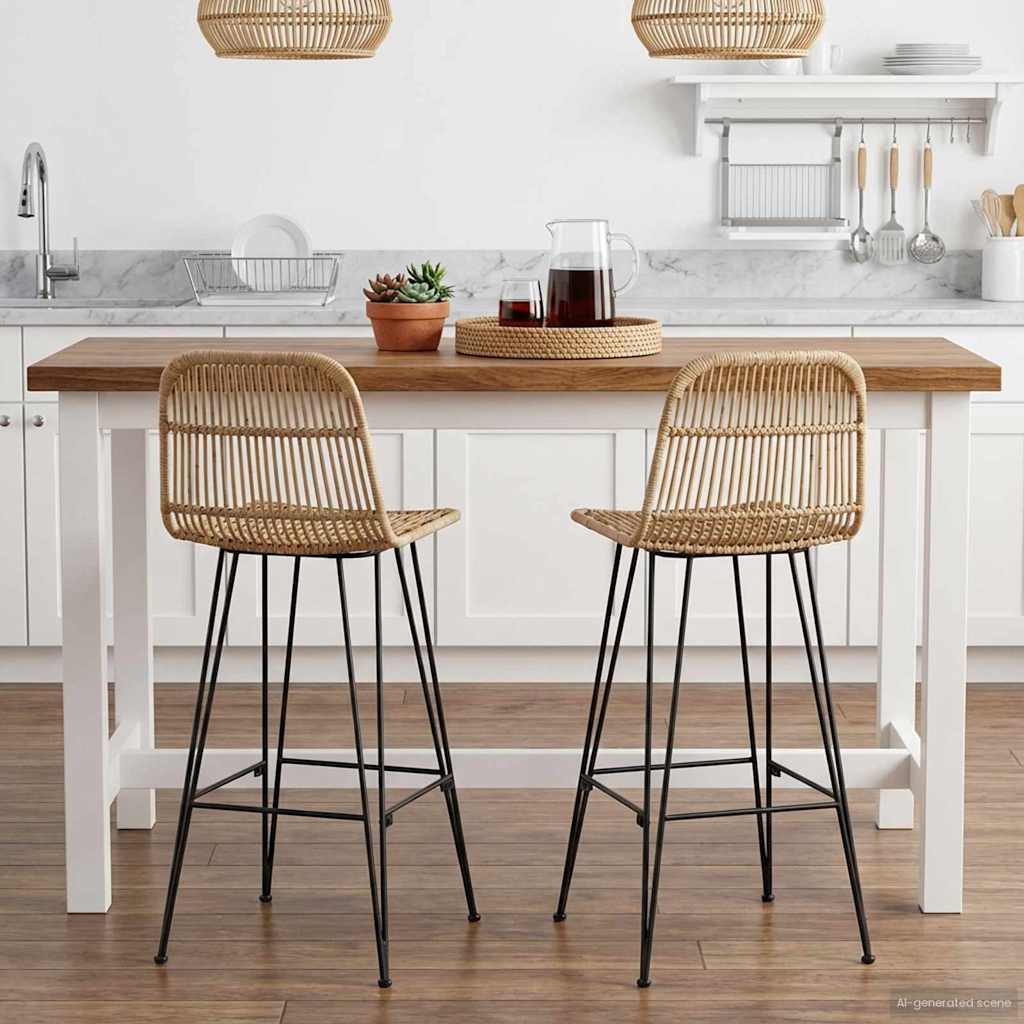 vidaXL Stołek barowy 2 pcs naturalny 44 x 55 x 109 cm Rattan i Stal