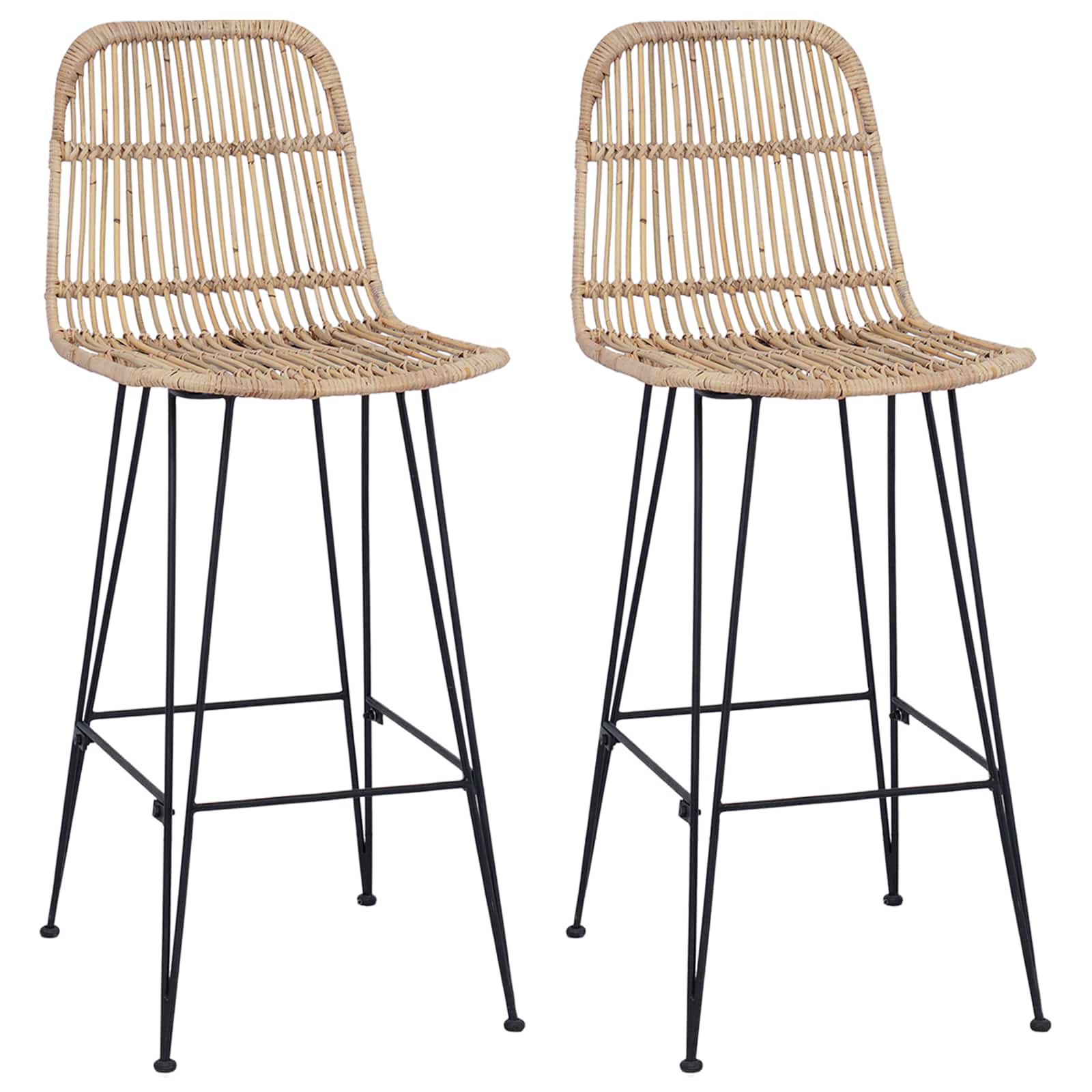 vidaXL Stołek barowy 2 pcs naturalny 44 x 55 x 109 cm Rattan i Stal