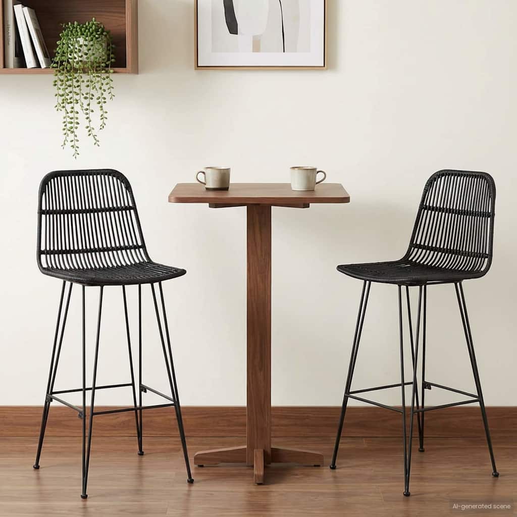 vidaXL Stołek barowy 2 pcs Czarny 44 x 55 x 109 cm Rattan i Stal