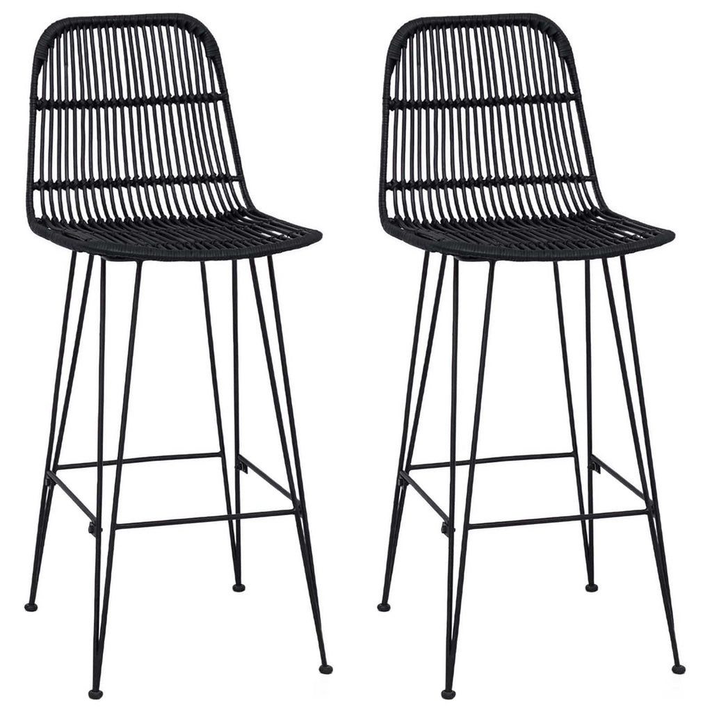 vidaXL Stołek barowy 2 pcs Czarny 44 x 55 x 109 cm Rattan i Stal