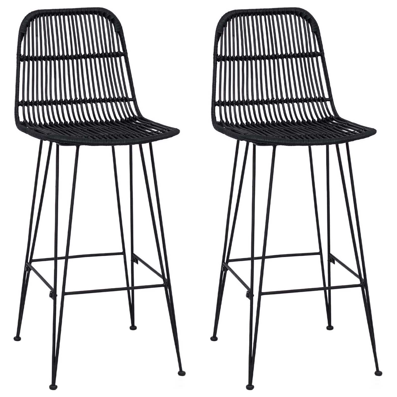 vidaXL Stołek barowy 2 pcs Czarny 44 x 55 x 109 cm Rattan i Stal