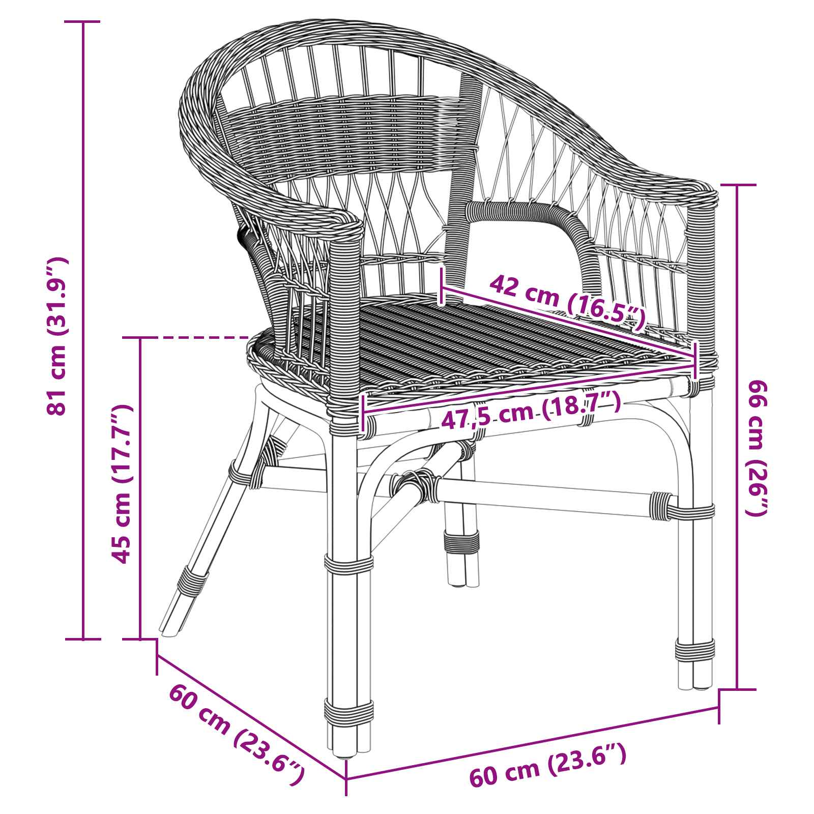 vidaXL Krzesło składane naturalny 60 x 60 x 81 cm rattan