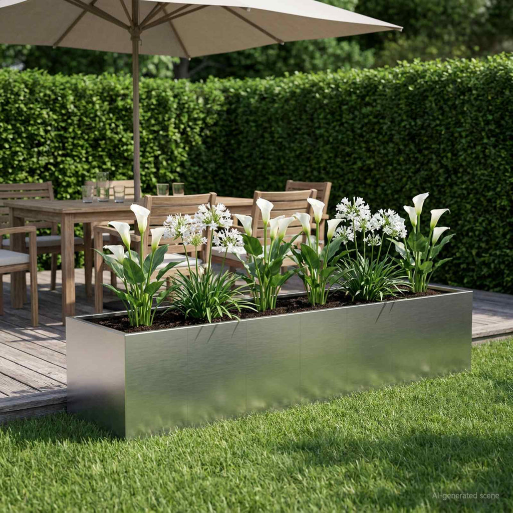 vidaXL Doniczka ogrodowa srebrny 280 x 80 x 60 cm Stal nierdzewna