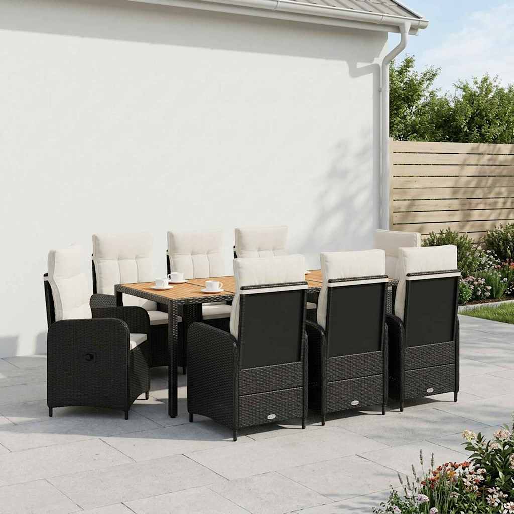 vidaXL Zestaw do jedzenia na zewnątrz 9 szt. Czarny i kremowo-biały