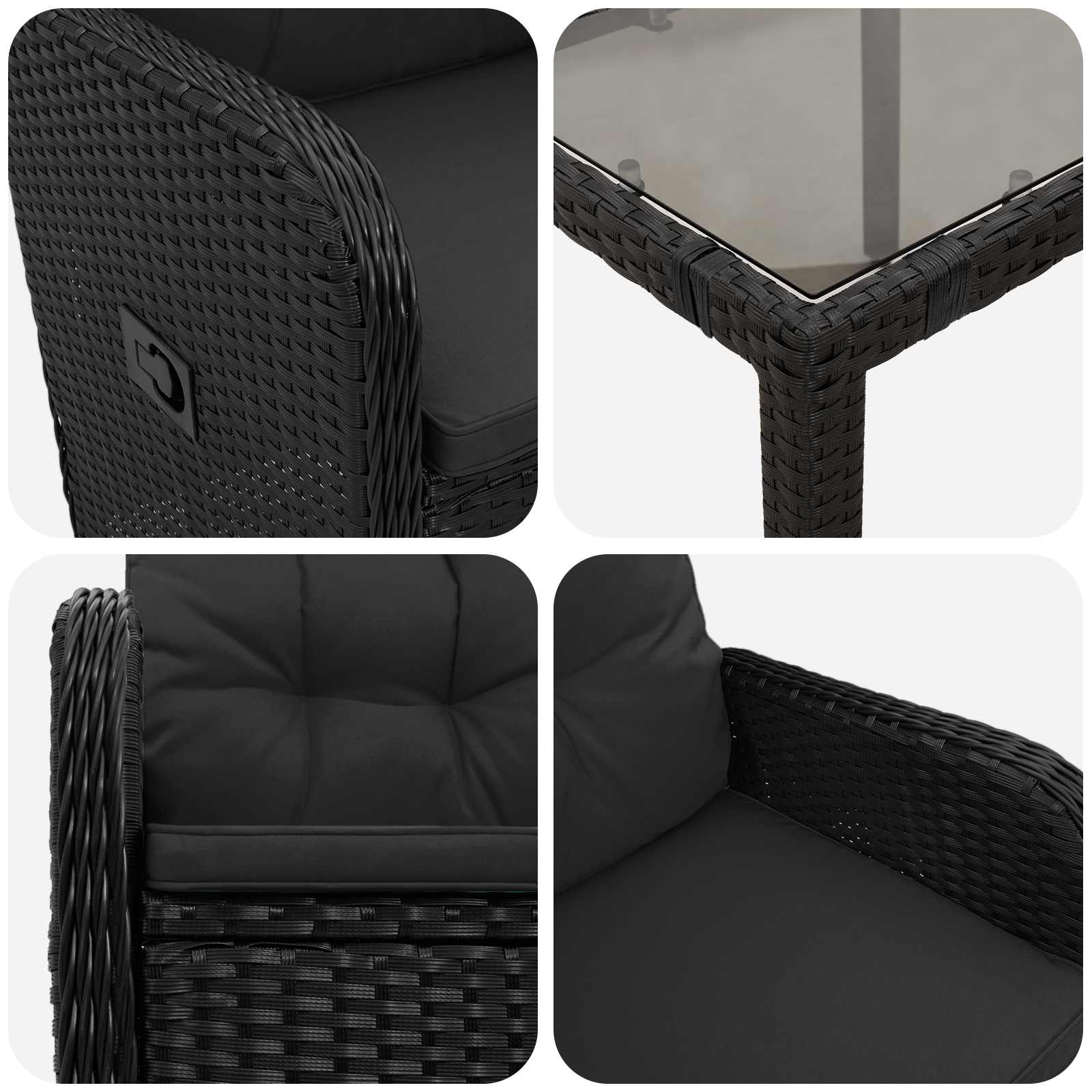 vidaXL Zestaw do jedzenia na zewnątrz 7 pcs Czarny 150 x 90 x 75 cm