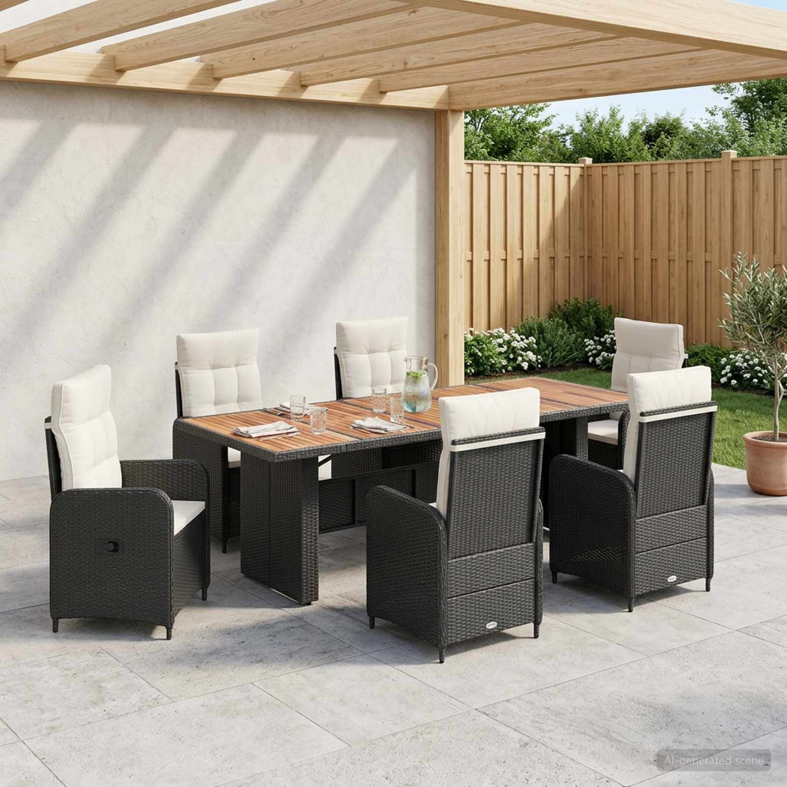 vidaXL Zestaw do jedzenia na zewnątrz 7 szt. Czarny i kremowo-biały