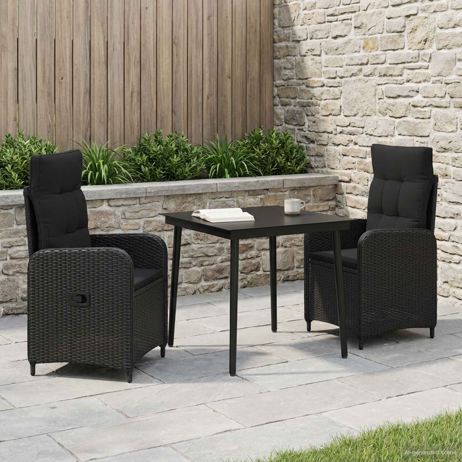 vidaXL Zestaw stolików kawowych z poduszką z poduszką 3 pcs Czarny