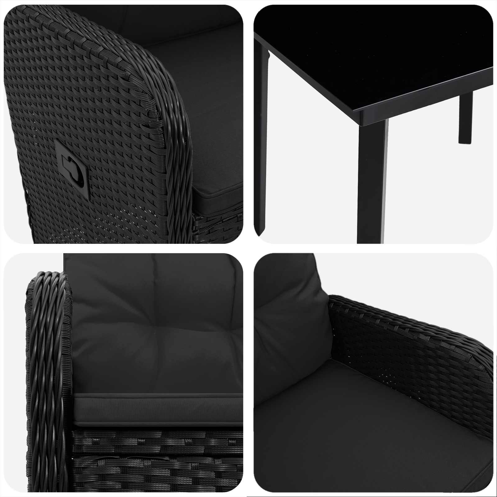 vidaXL Zestaw stolików kawowych z poduszką z poduszką 3 pcs Czarny