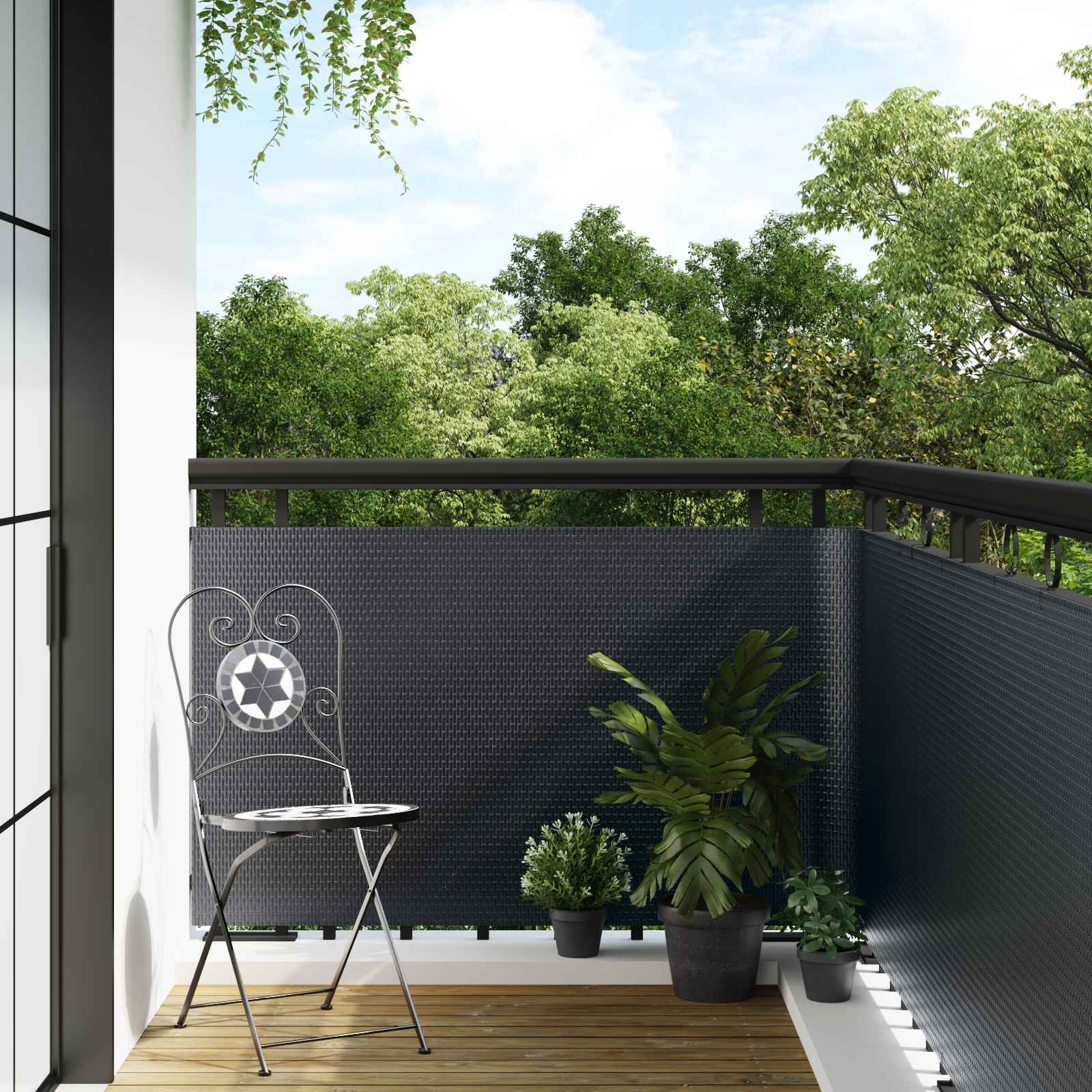vidaXL Ekran balkonowy ciemnoszary 300 x 100 cm polirattan