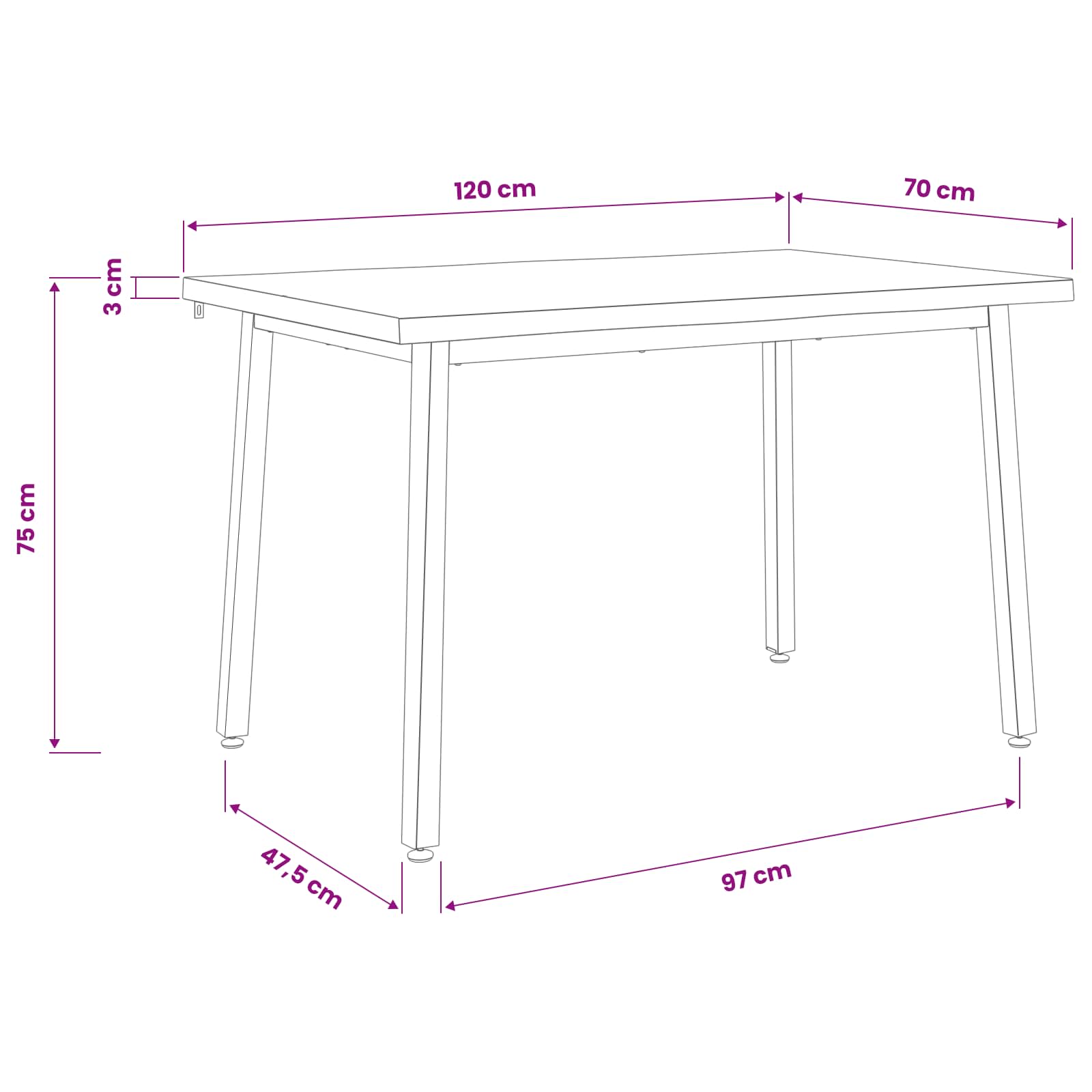 vidaXL 120 x 70 x 75 cm Lite Drewno Akacji biały i czarny Prostokątny