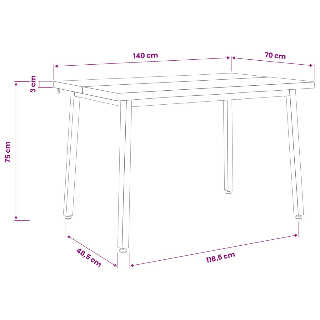 vidaXL 140 x 70 x 75 cm Lite Drewno Akacji Ciemnobrązowy i czarny