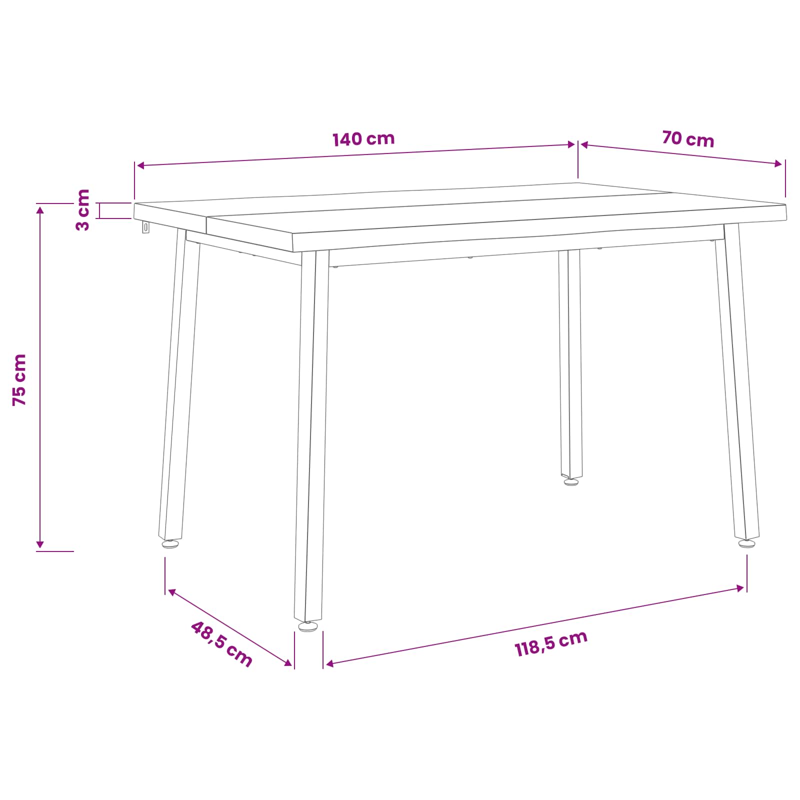 vidaXL 140 x 70 x 75 cm Lite Drewno Akacji Naturalne i białe