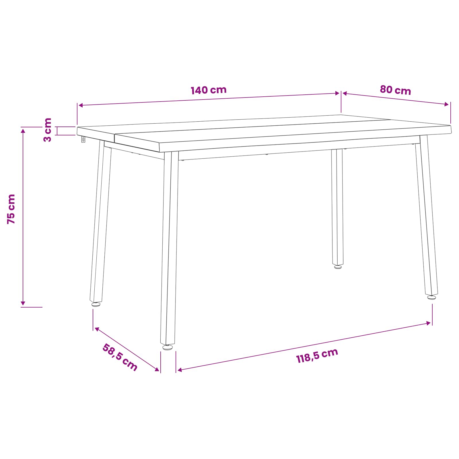 vidaXL 140 x 80 x 75 cm Lite Drewno Akacji Biały Prostokątny