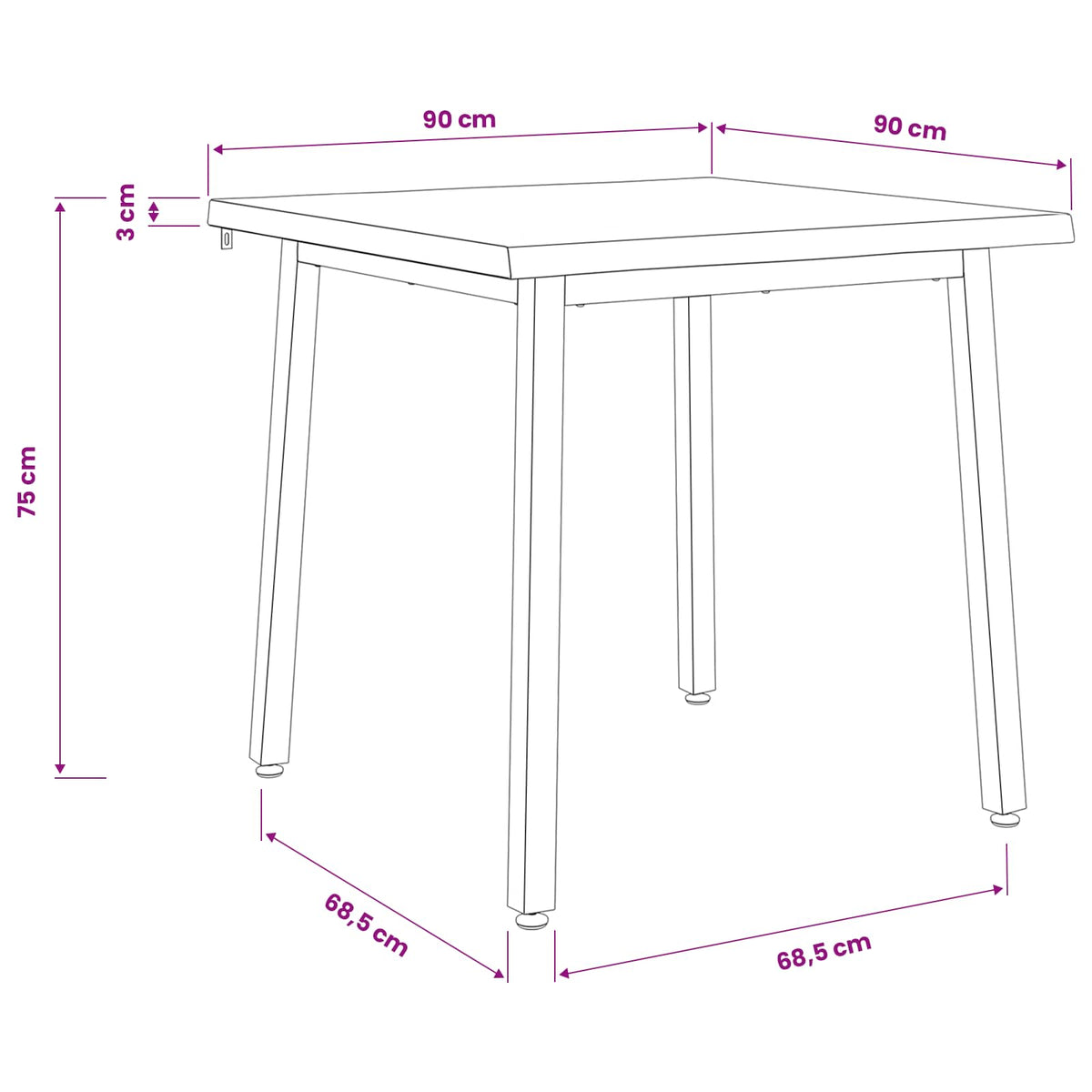 vidaXL 90 x 90 x 75 cm Lite Drewno Akacji Naturalne i białe Kwadrat