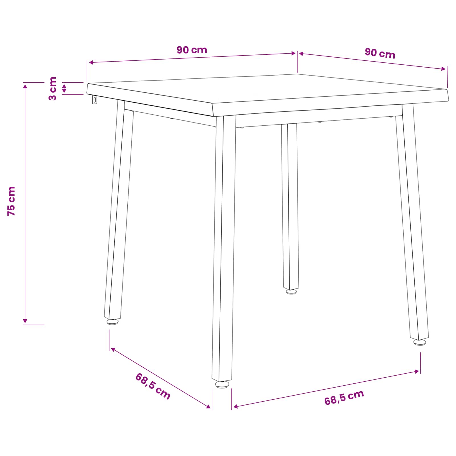 vidaXL 90 x 90 x 75 cm Lite Drewno Akacji biały i czarny Kwadrat