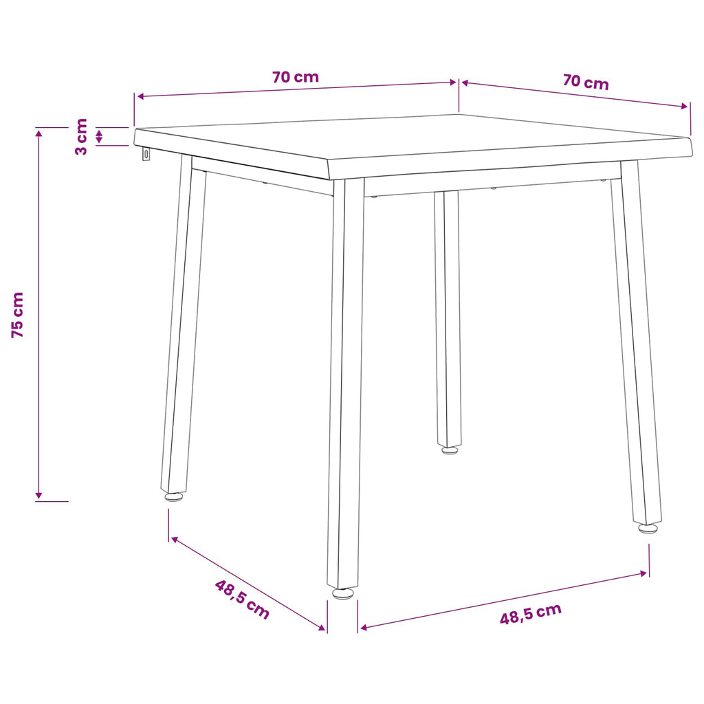vidaXL 70 x 70 x 75 cm Lite Drewno Akacji Naturalny i czarny Kwadrat