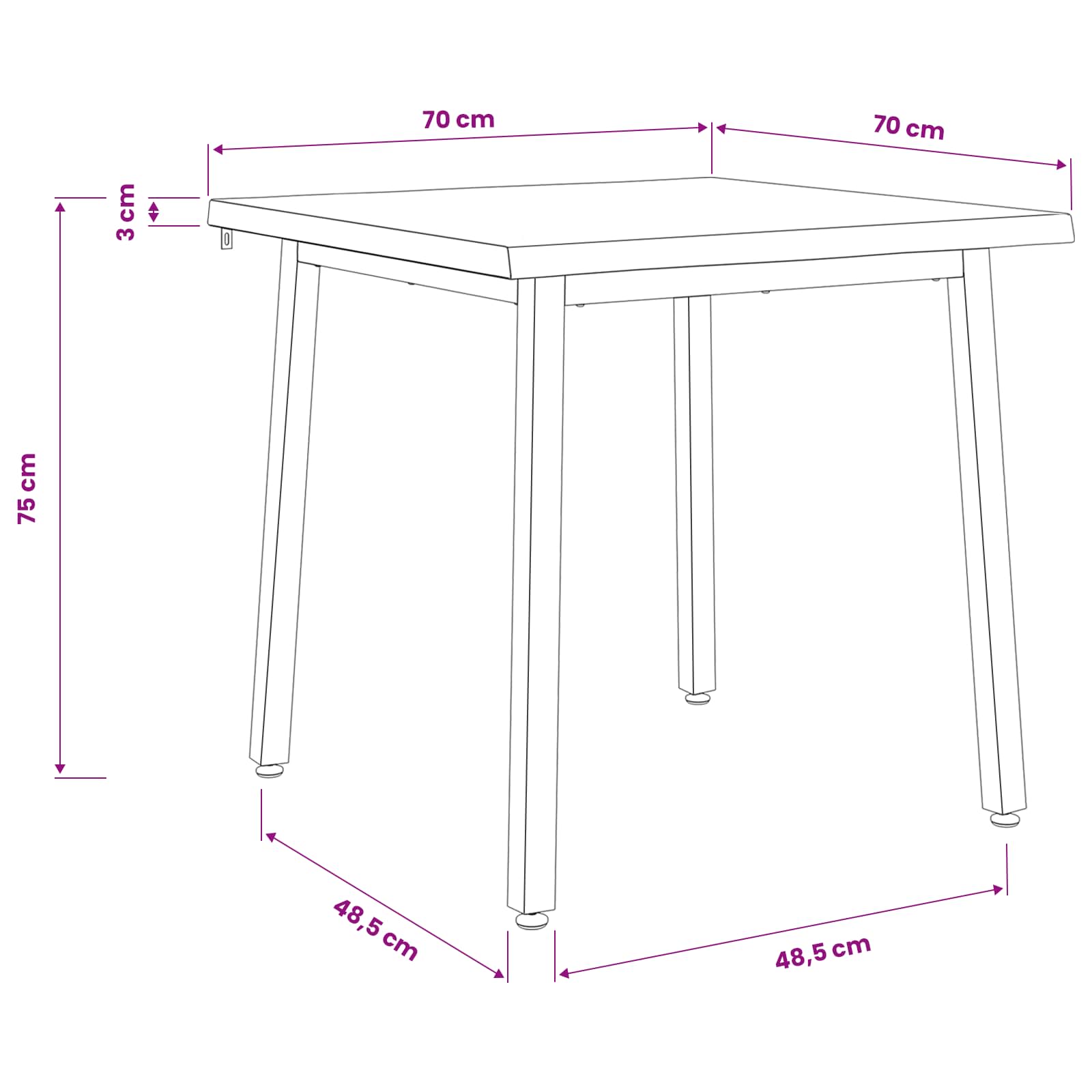 vidaXL 70 x 70 x 75 cm Lite Drewno Akacji Naturalny i czarny Kwadrat