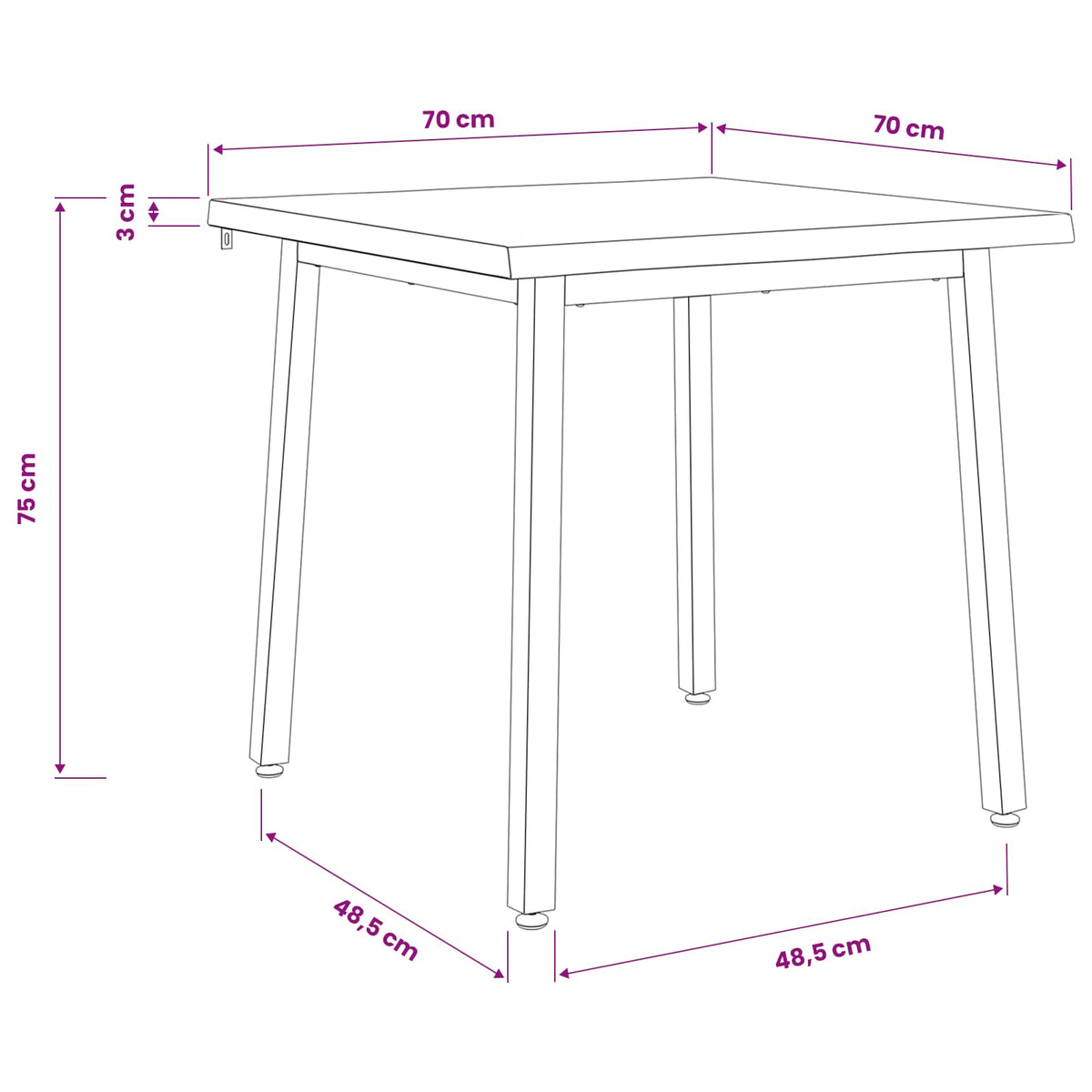 vidaXL 70 x 70 x 75 cm Lite Drewno Akacji Naturalne i białe Kwadrat