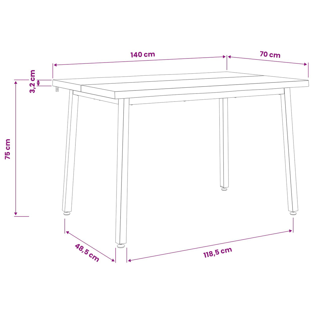 vidaXL 140 x 70 x 75 cm Lite Drewno Akacji Ciemnobrązowy i czarny