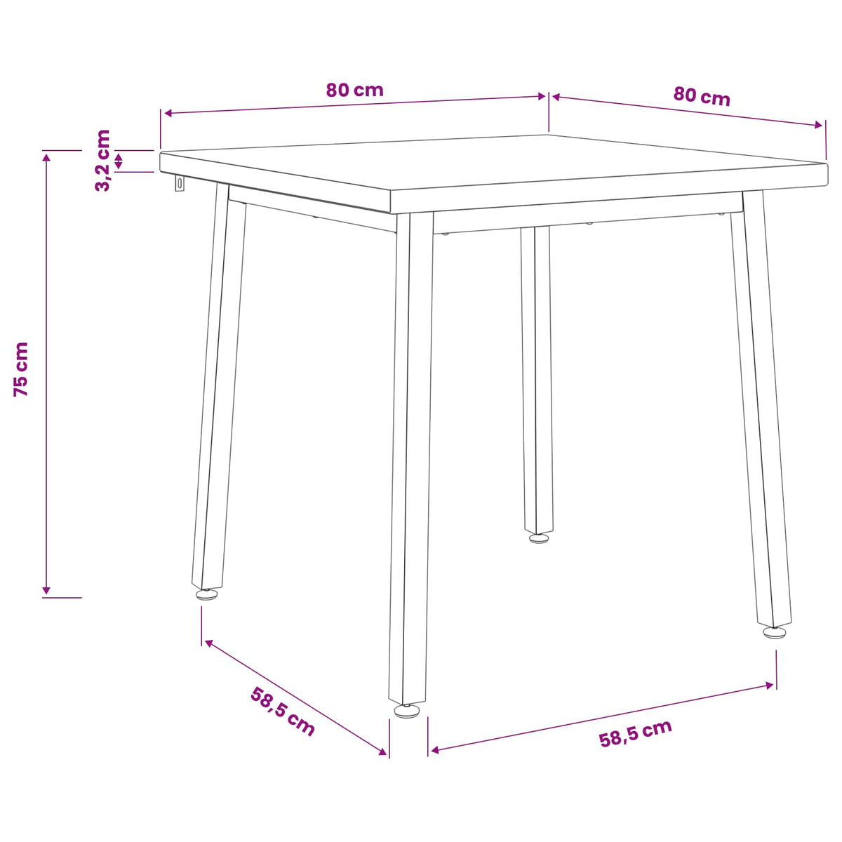 vidaXL 80 x 80 x 75 cm Lite Drewno Akacji Ciemnobrązowy i czarny