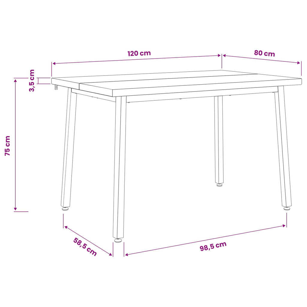 vidaXL 120 x 80 x 75 cm Lite Drewno Akacji biały i czarny Prostokątny