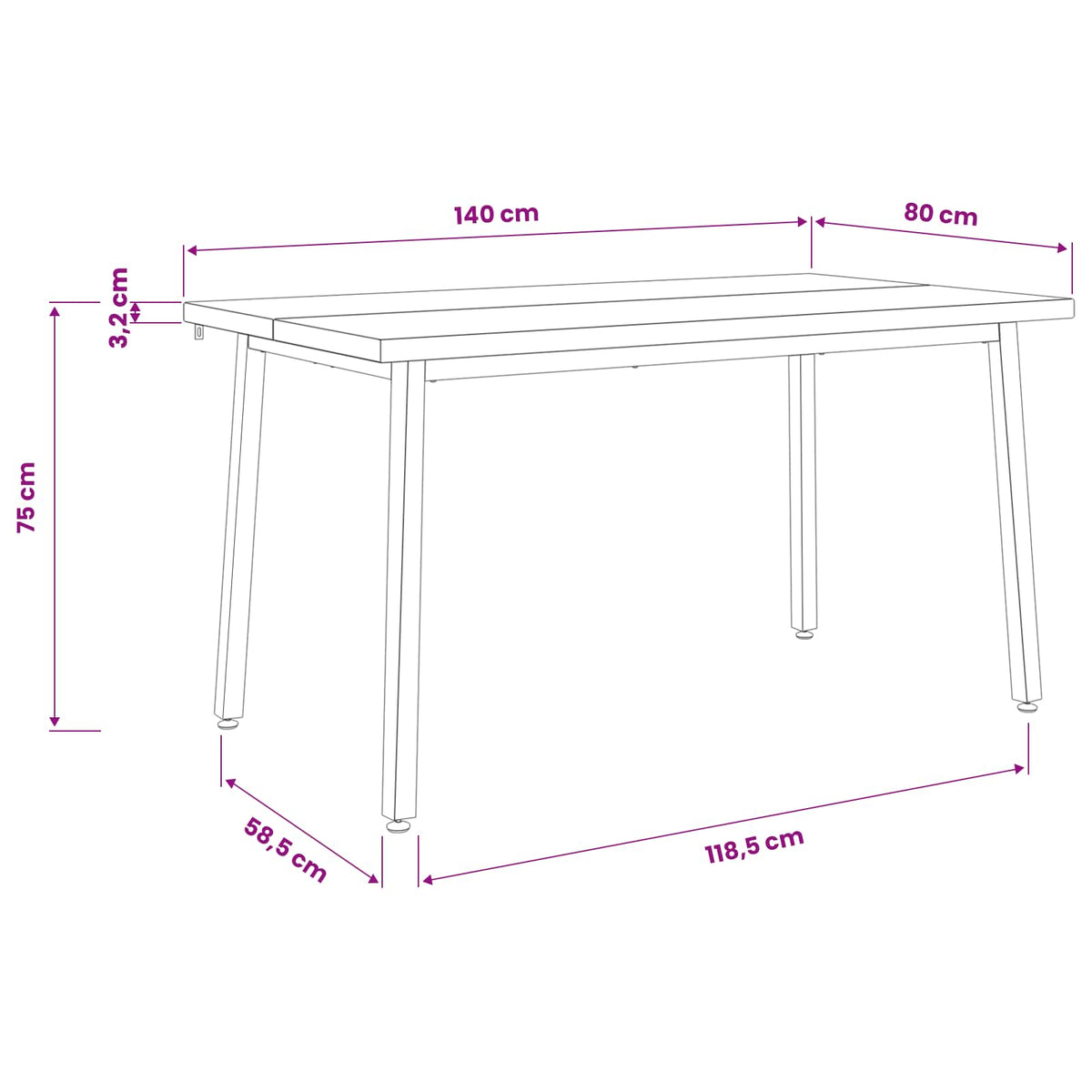vidaXL Kwadratowy stół do jedzenia 140 x 80 x 75 cm Lite Drewno Akacji