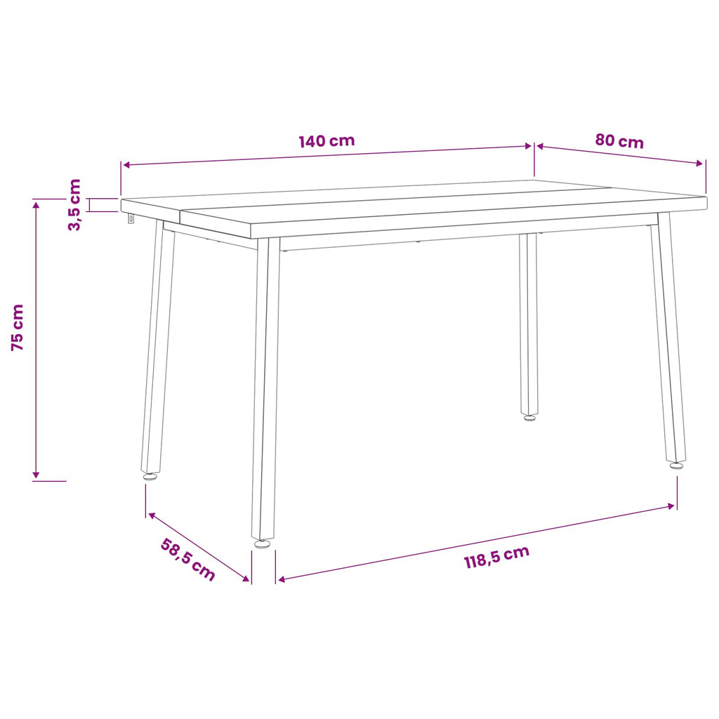vidaXL 140 x 80 x 75 cm Lite Drewno Akacji Naturalne i białe