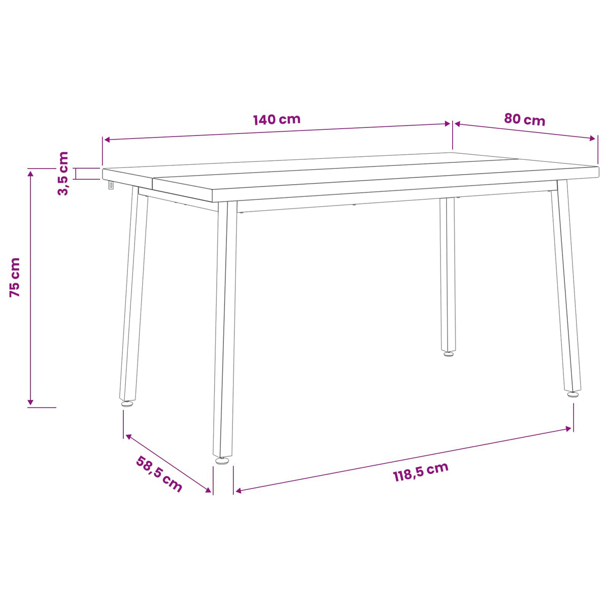 vidaXL 140 x 80 x 75 cm Lite Drewno Akacji Naturalne i białe