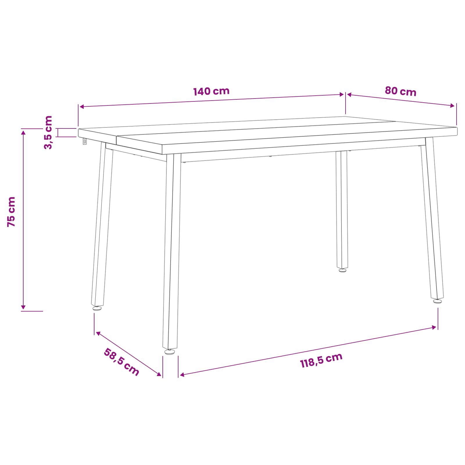 vidaXL 140 x 80 x 75 cm Lite Drewno Akacji Biały Prostokątny