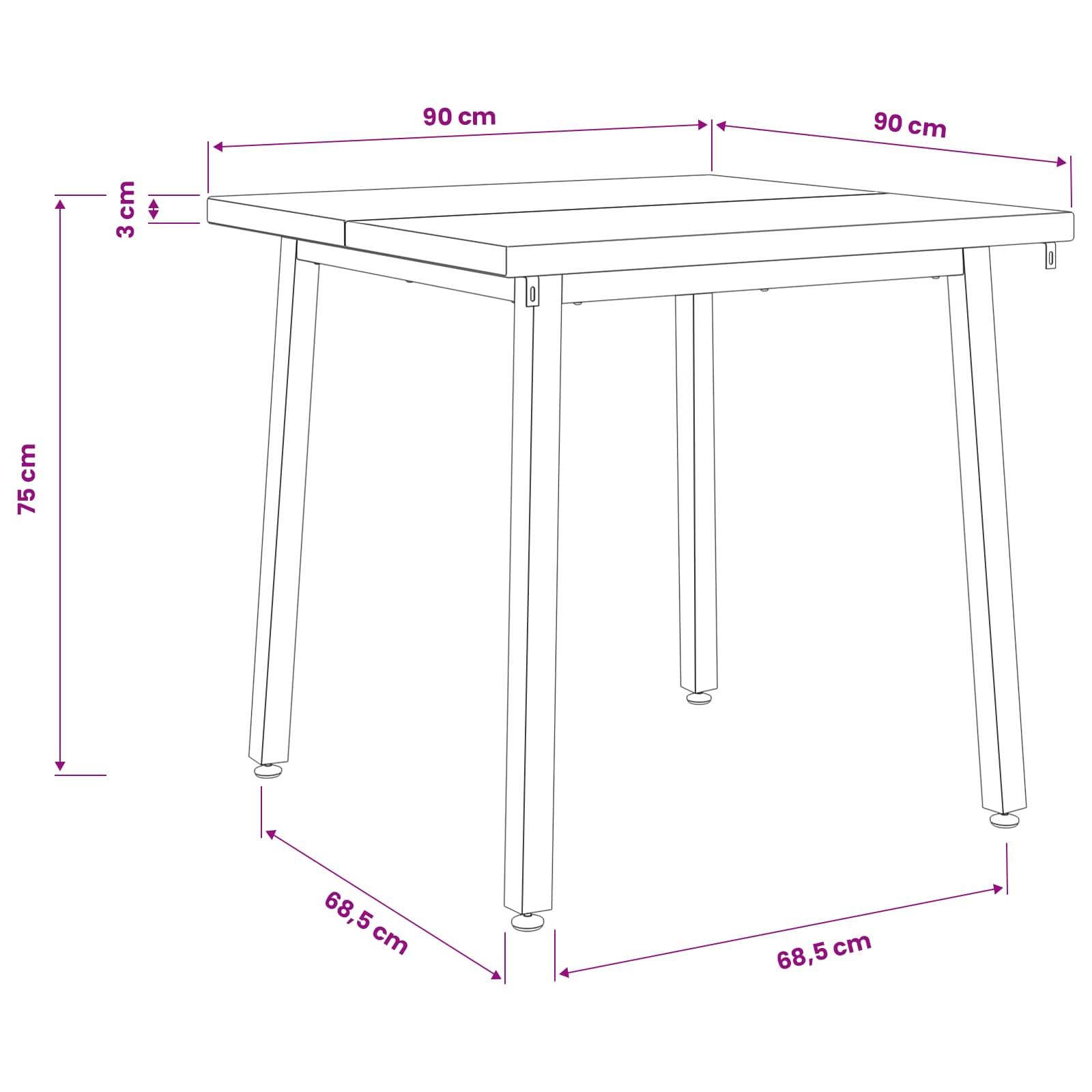 vidaXL 90 x 90 x 75 cm Lite Drewno Akacji Biały Kwadrat