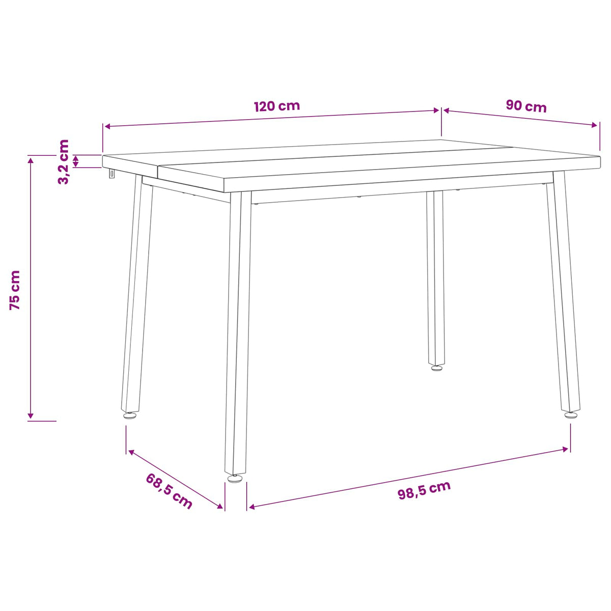 vidaXL Kwadratowy stół do jedzenia 120 x 90 x 75 cm Lite Drewno Akacji