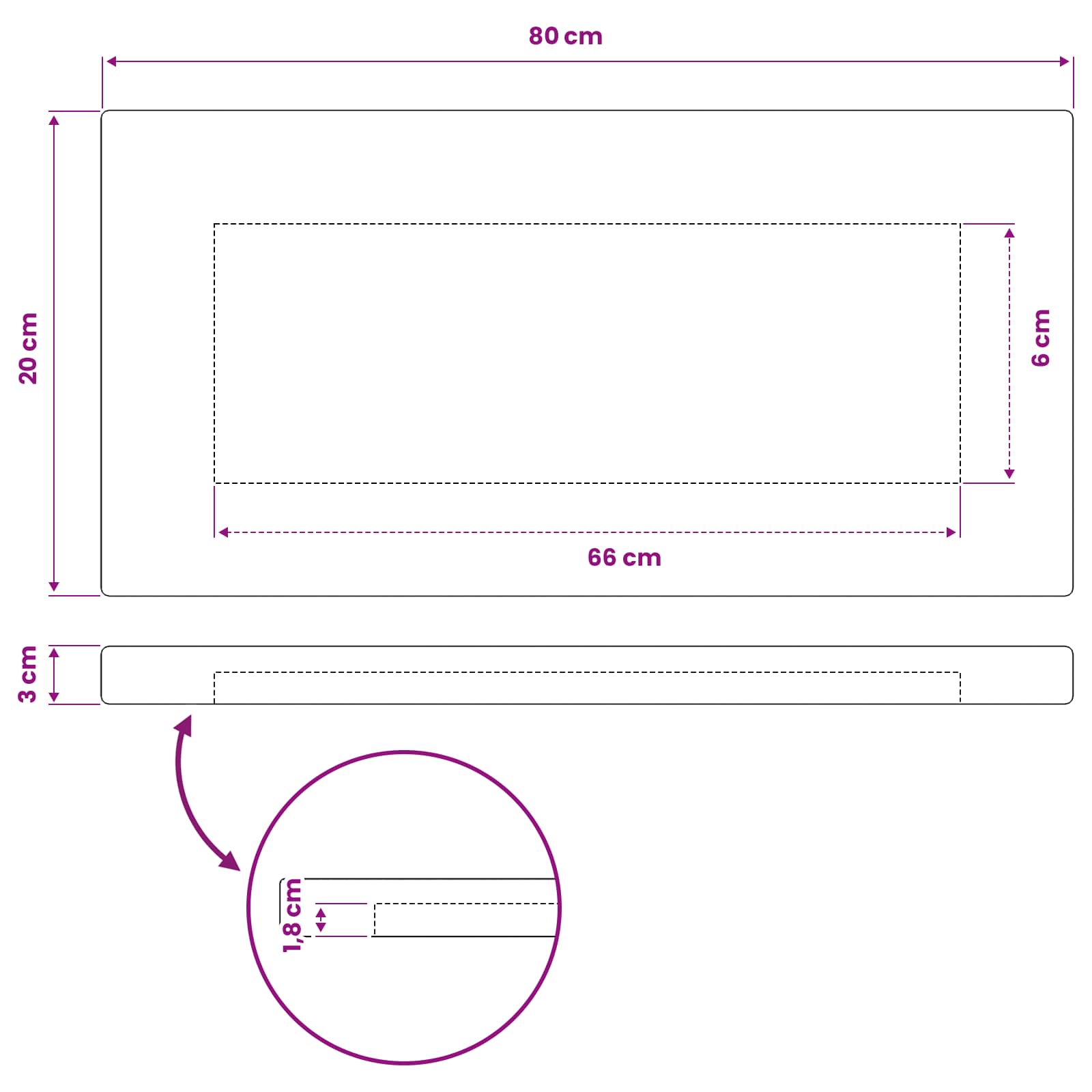 vidaXL Prostokątny Blat Stołu 80 x 20 x 3 cm Prostokątny